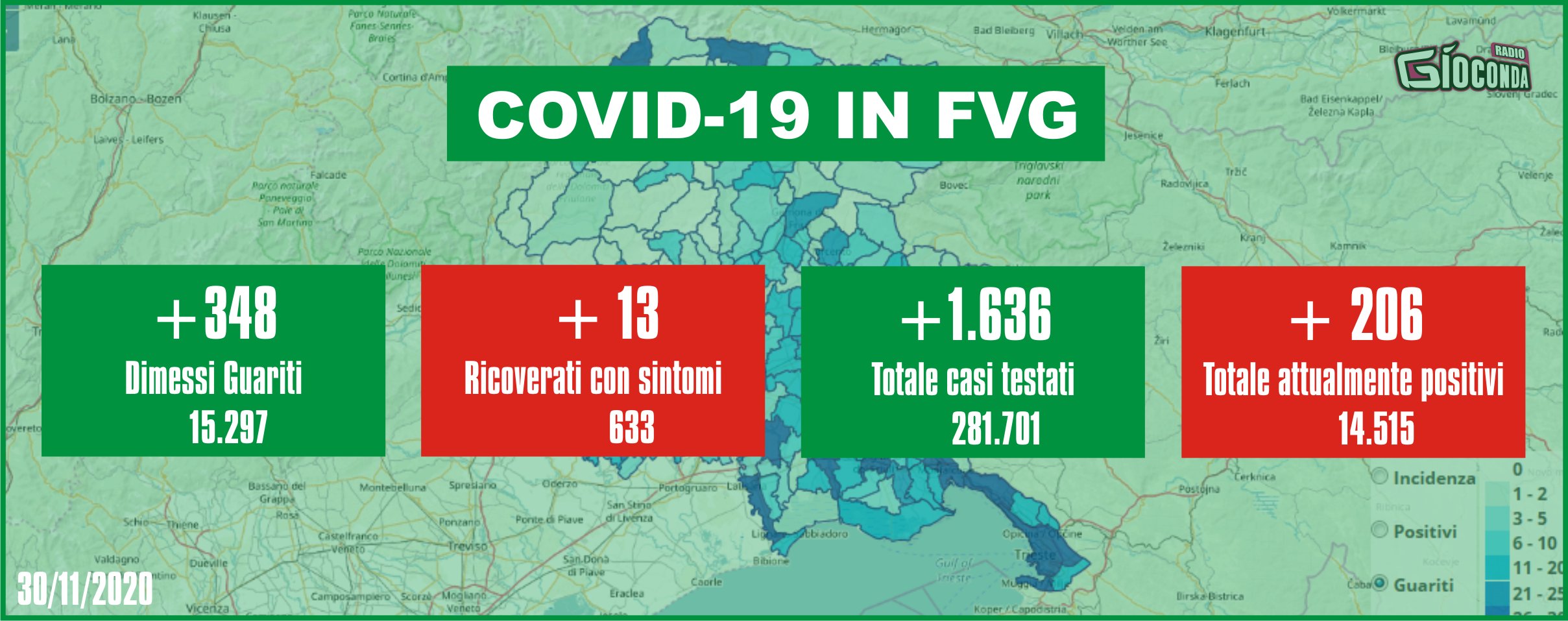 30 novembre 2020 - Aggiornamento casi Covid-19 Dati aggregati quotidiani FRIULI VENEZIA GIULI9