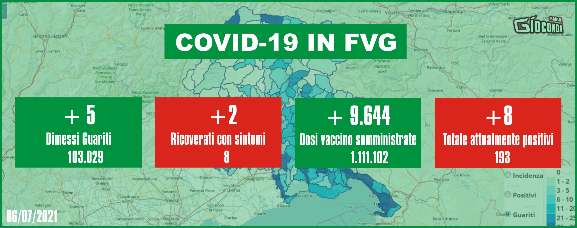 6 luglio 2021 - Aggiornamento casi Covid-19 Dati aggregati quotidiani FRIULI VENEZIA GIULIA