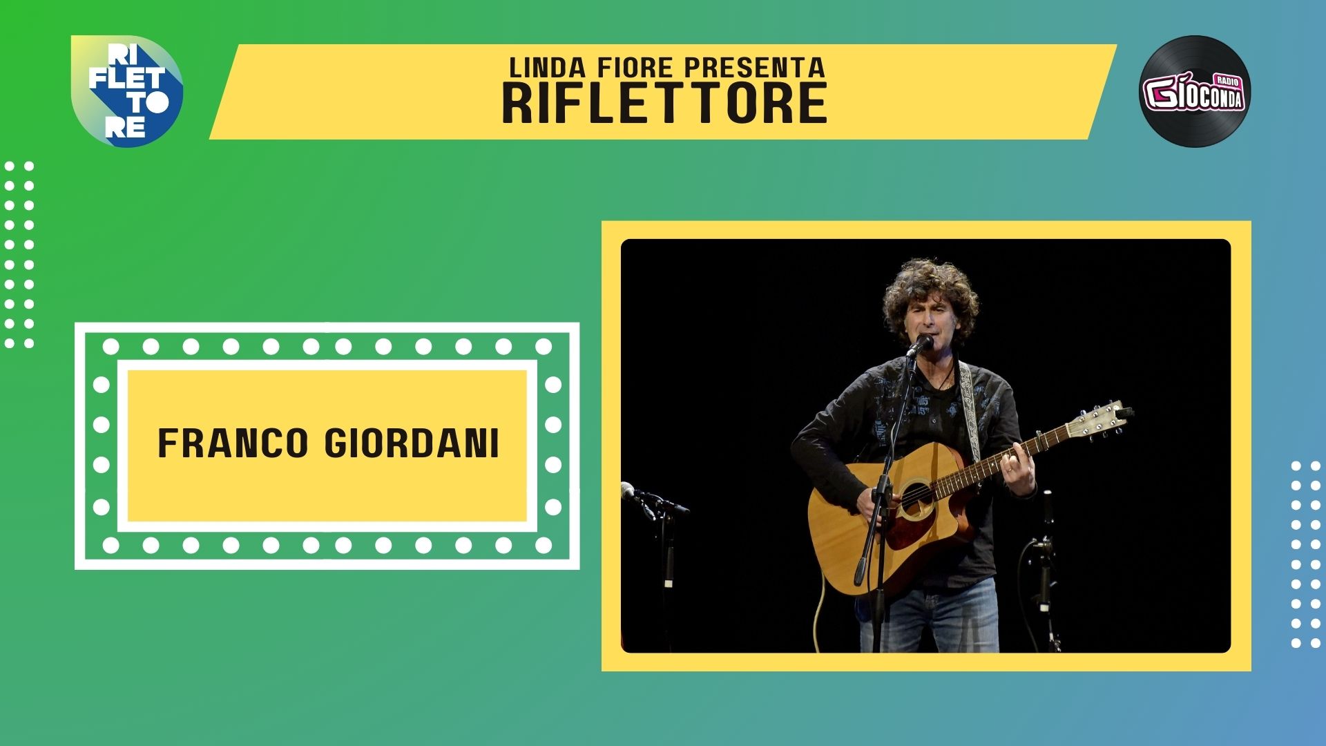 Il musicista Franco Giordani è l'ospite della puntata di venerdì 22 marzo di "Riflettore", in onda alle 14.30 (replica ore 20.30).