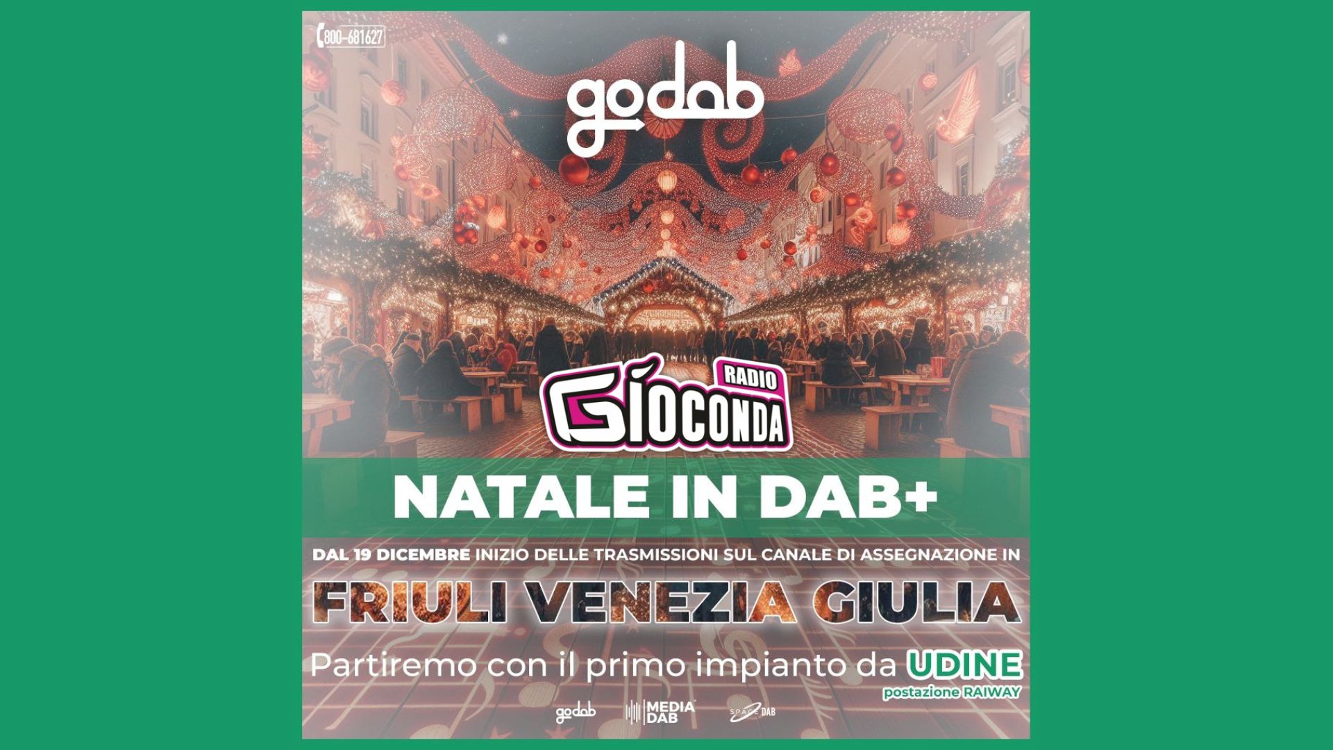 A partire da giovedì 19 Dicembre anche in Friuli-Venezia Giulia sarà possibile ricevere Radio Gioconda in DAB.